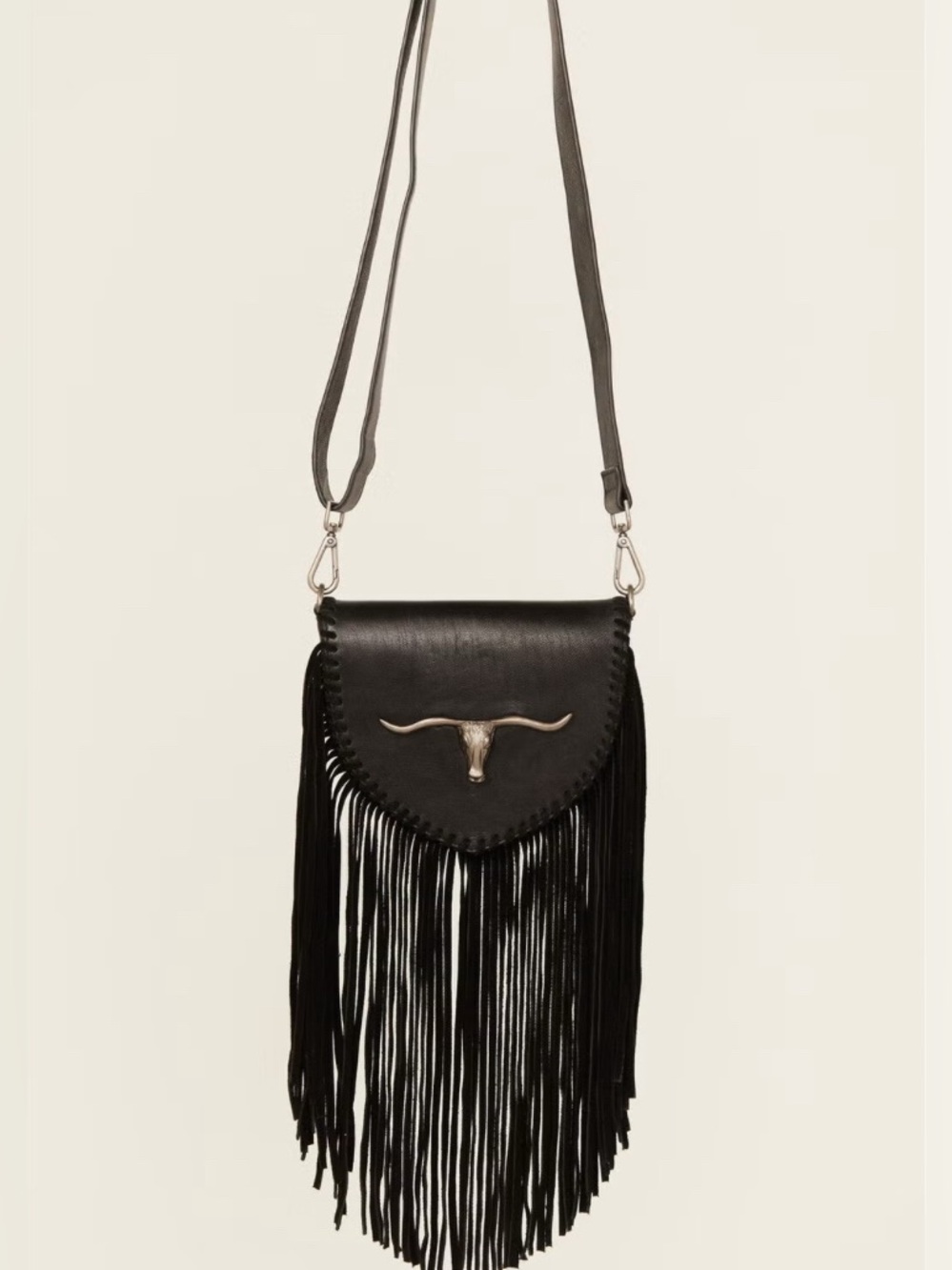 Idyllwind Black Leather Crossbody Bag with Fringe